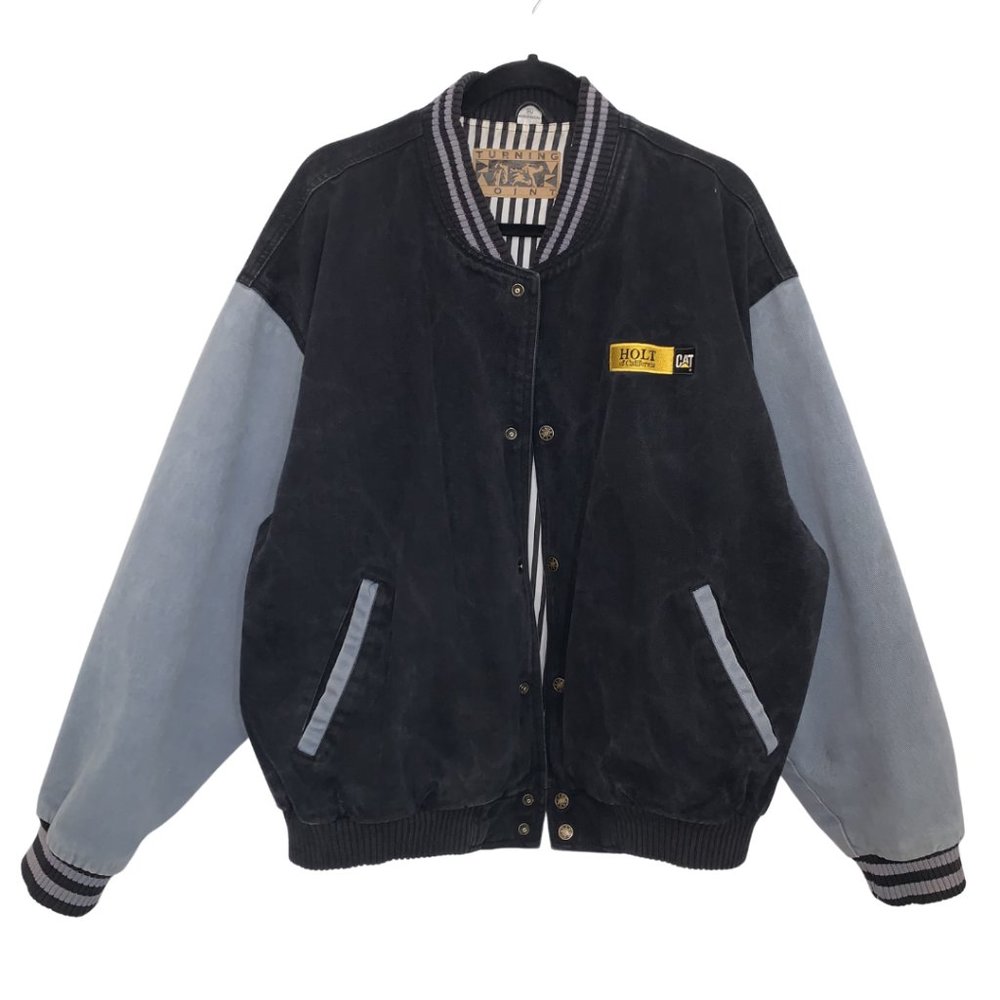 Vintage Denim Varsity Baseball Bomber Jacket